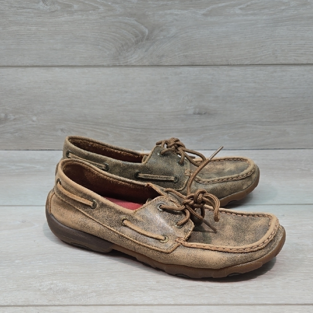 Twistwd X Women Brown Leather Boat Moccasin Shoes Boots Sz 7M